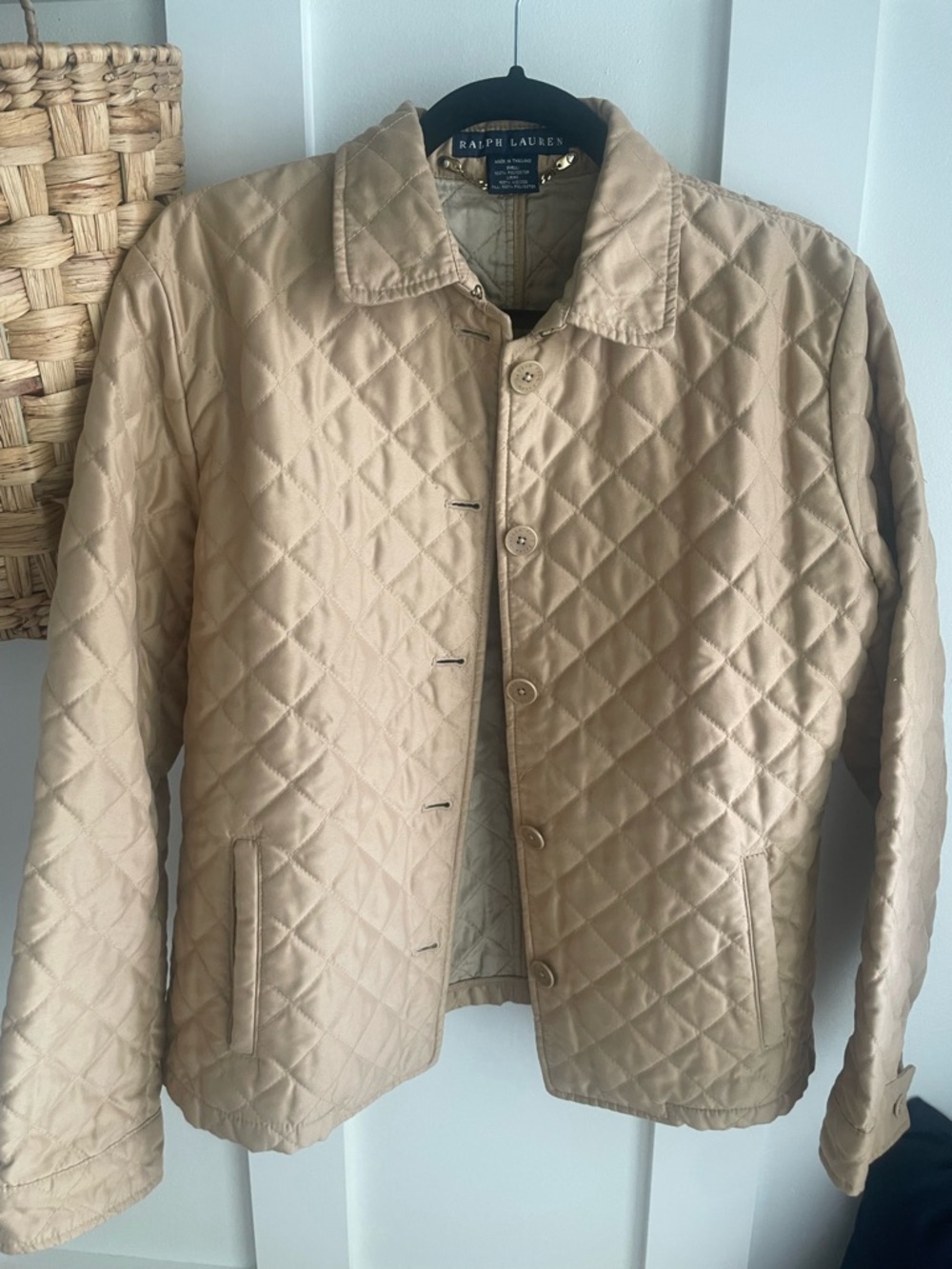Ralph Lauren Tan Quilted Jacket with Gold Chain Detail